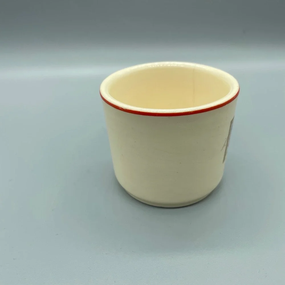 Vintage Universal Cambridge Oven Proof Custard‎ Cup Ramekin Red Rim Graphic